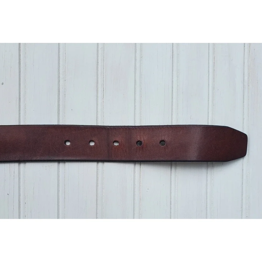Fossil Mens Dark Brown Leather Belt Herringbone Embossed Buckle Size 36